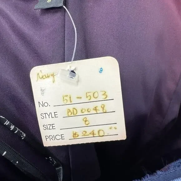 Vintage Nicole Miller Gown Dress 8 Navy Blue Satin Button Back Y2K Prom Formal - Picture 11 of 11